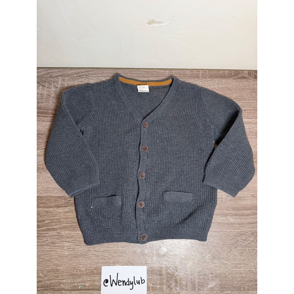 Zara Kids Cardigan Sweater Waffle Knit Button Front Gray 12-18M